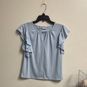 SO Sky Blue Ruffle Sleeve Blouse